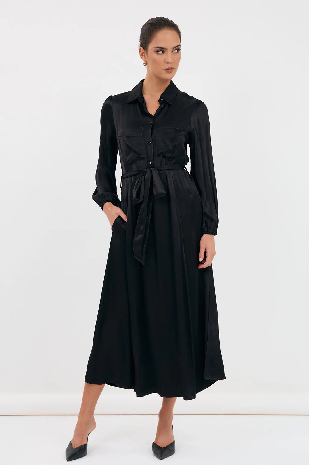 ADORNE  AJD1522 STEPHANIE SATIN DRESS BLACK