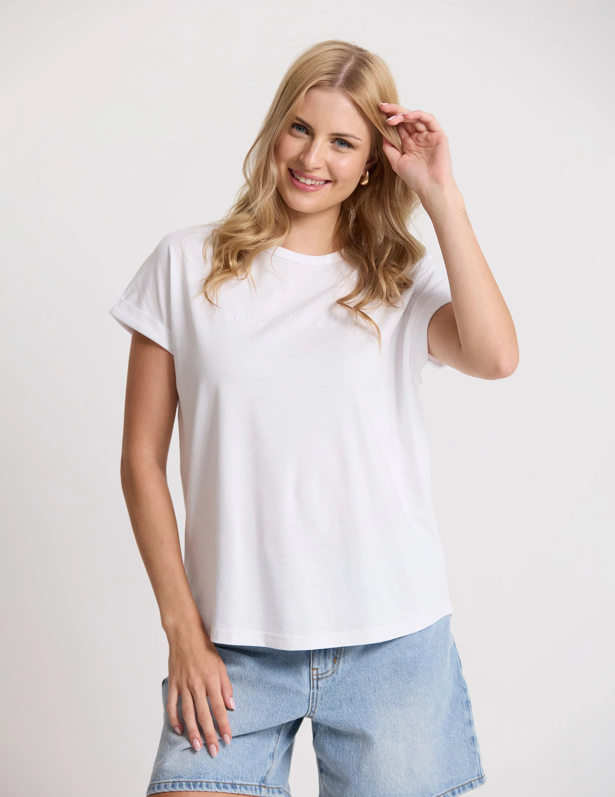 STELLA & GEMMA T SHIRT SOHO CUFF WHITE
