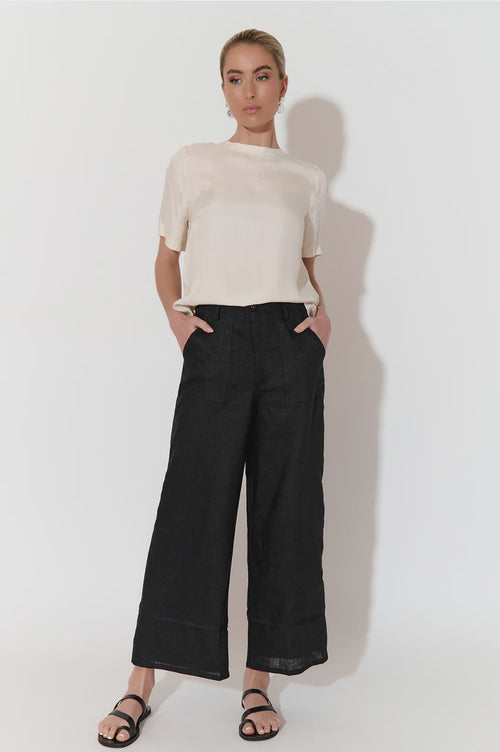 ADORNE AJD1513 BLACK GABRIELLA LINED LINEN PANT