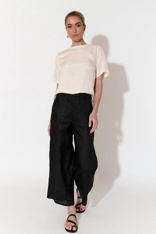 ADORNE AJD1513 BLACK GABRIELLA LINED LINEN PANT