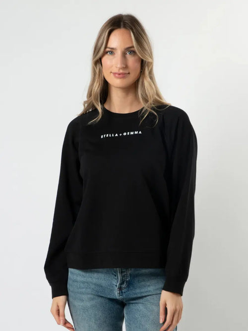 STELLA & GEMMA LOGO SWEATER BLACK WITH WHITE LOGO